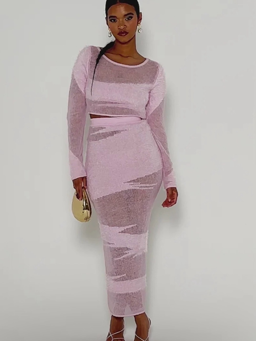 AKIRA Soft Pink Sheer Maxi Skirt